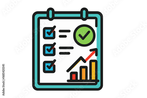 Checklist with checked items and growth chart illustration results board planner