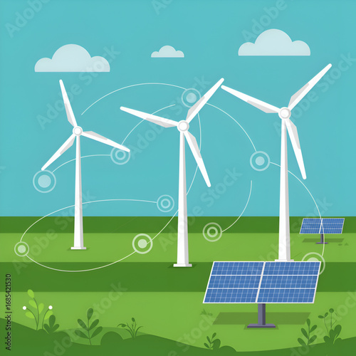 wind turbine and solar panels