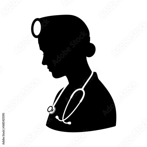 Silhouette of a doctor with a stethoscope and head mirror