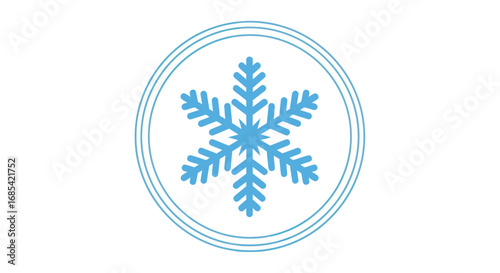 Blue Snowflake Icon Inside a Circular Frame Design.