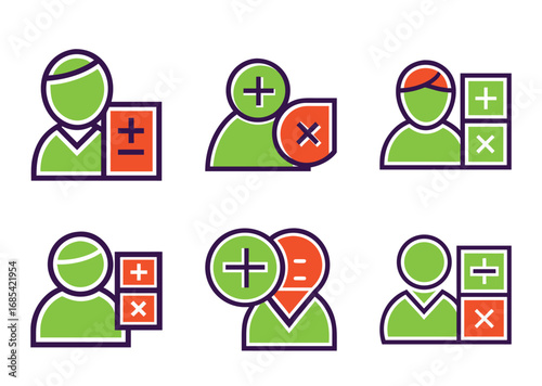 User management options with add and remove icons in a flat design