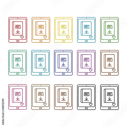 Digital Download Delight: An array of vibrantly colored tablet-shaped digital devices showcases the ease of book downloads, each radiating the excitement of accessing knowledge.