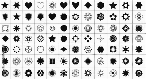 Black Symbols on White Background, Digital Art, Modern Aesthetic, Minimalist Style