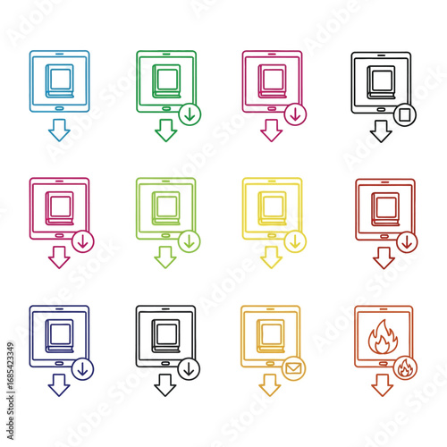 Digital Library: A vibrant collection of outlined icons, representing the modern concept of accessing digital books, embodying the essence of electronic libraries.