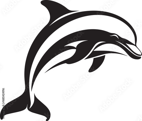 Striking Black and White Silhouette of a Leaping Dolphin