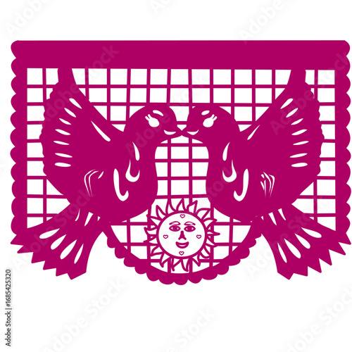 vector illustration of a ornament two Doves papel picado dia de muertos 