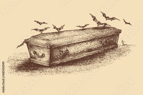 Coffin drawing for Halloween. You can use this vector illustration in any size for your advertising, logos, and other works.