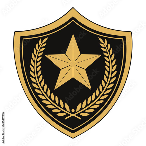 Elegant Emblem Design: A sophisticated emblem features a central star encircled by a wreath, symbolizing honor, achievement, and prestige on a classic black shield.