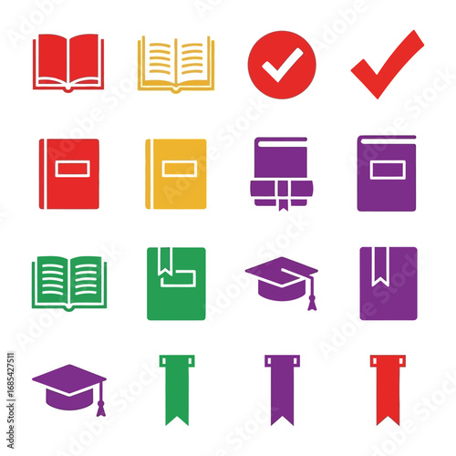 Education Essentials: A colorful array of academic symbols and icons perfectly embodies the core elements of learning, study, and knowledge, offering a vibrant visual for educational concepts.