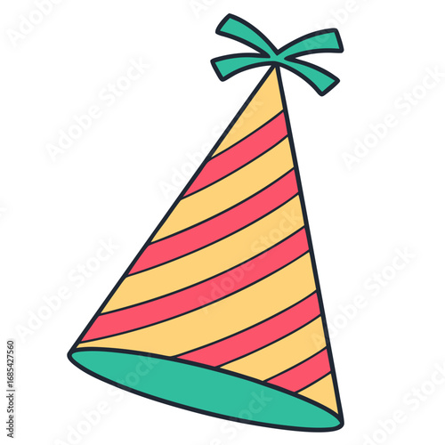 Celebratory Party Hat: A whimsical party hat with vibrant colors and a festive ribbon, perfect for celebrating joyous occasions.