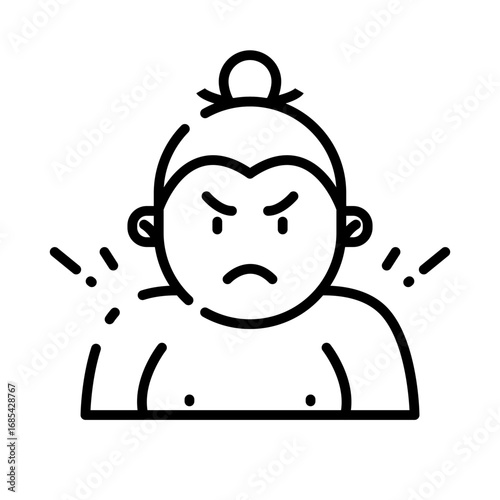 vector icon of Japanese sumo wrestler, rendered in a clean black and white outline style