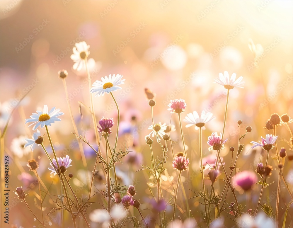 Fototapeta premium Bright Spring Wildflower Bloom in Pastel Tones – Nature Meadow Photography