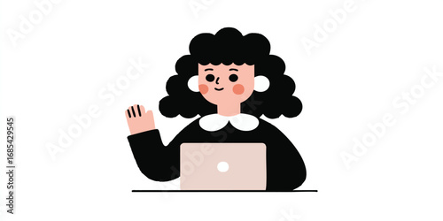 A digital illustration of a businesswoman working at a laptop, embodying a vibrant representation of a professional in action.