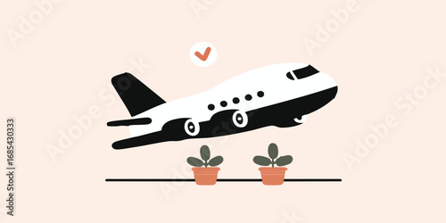 An illustration of a plane with plants, highlighting themes of environmental responsibility.