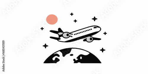 A stylized depiction of a soaring plane traveling over the planet, capturing the thrill of exploration, innovation, and travel.