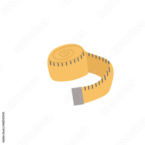 Hand drawn yellow tailor's tape measure. Sewing tool of dressmaker isolated on white background. Tailor measuring tape, item for tailoring, needlework. Vector illustration