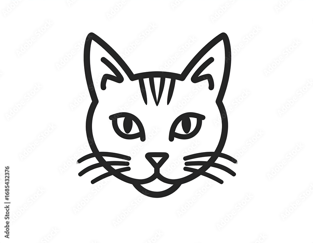Fototapeta premium Minimalist line drawing of a cat face with whiskers and pointy ears