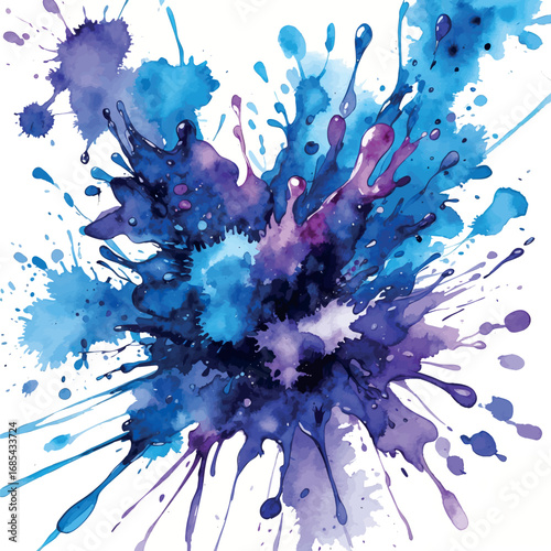 Dramatic Watercolor Splash Explosion - Powerful Blue and Purple Dynamic Art