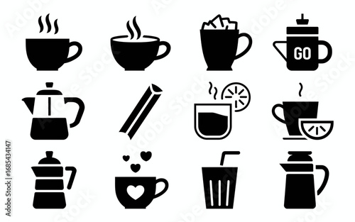Vector icons of hot beverages coffee tea and cold drinks for your designs vector