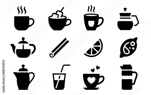 Vector icons collection steaming mugs coffee tea drinks beverage hot drinks cafe vector
