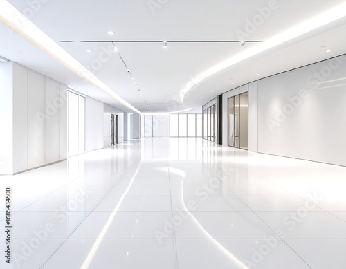 Modern white office hallway