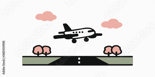A minimalist illustration of a plane taking off from a runway, symbolizing the spirit of travel and exploration.