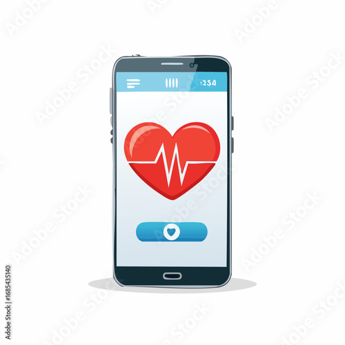 Digital health concept with a mobile phone displaying a cardiology app for heart rate tracking and pulse monitoring