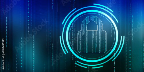 Digital Padlock on abstract technology background, Technology security concept. Modern safety digital background. Protection system, Cyber Security and safety information, personal data concept