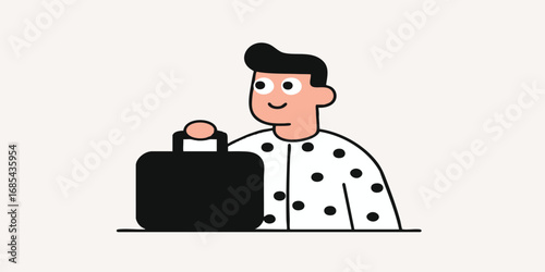 An illustrative depiction of a smiling individual, clutching a briefcase, stands as a symbol of career, business trips, or professional ventures. The flat design offers a clear, focused presentation.