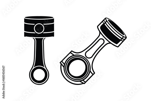 Pistons and connecting rods for internal combustion engine silhouette