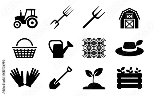 Vector icon set farming agriculture and gardening tools and equipment collection vector