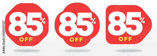 85% off, price, advertising, retail, sticker, special, label, shop, store, marketing, promo, tag, offer, store. Set, vector, icon