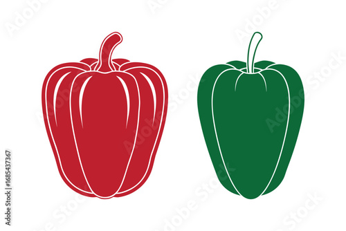 Red and green bell peppers illustration on white background silhouette