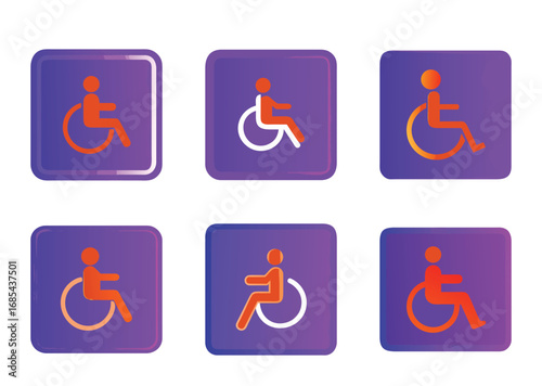Set of colorful glossy handicap accessibility signs symbols icons illustration