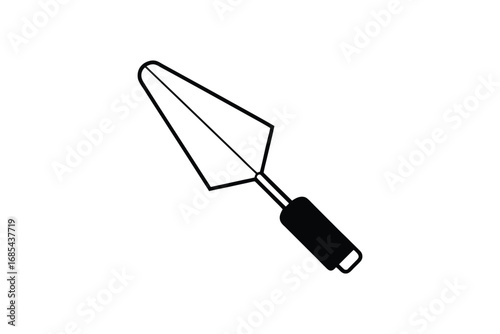 A black and white illustration of a trowel with a flat rectangular blade silhouette