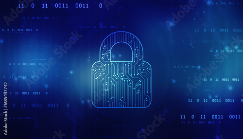 Digital Padlock on abstract technology background, Technology security concept. Modern safety digital background. Protection system, Cyber Security and safety information, personal data concept