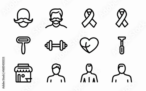 Movember awareness minimal line icon set vector illustration scalable eps moustache health support vector