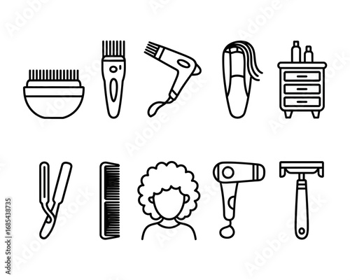 Set of black and white line art icons for hairdressing and beauty services vector illustration scalable eps vector