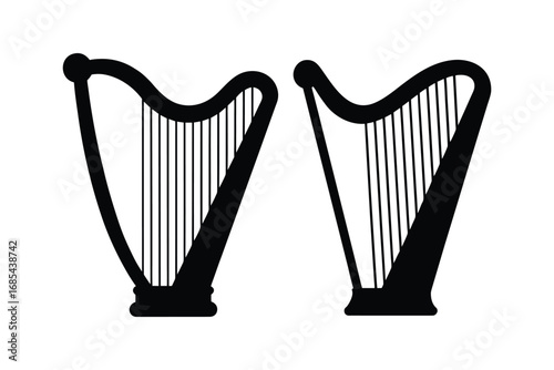 Two black harps side by side on a white background illustration silhouette