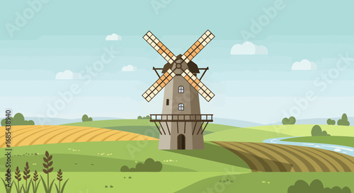 Traditional windmill in the countryside