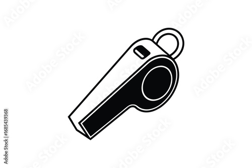 A black and white illustration of a standard referee whistle silhouette