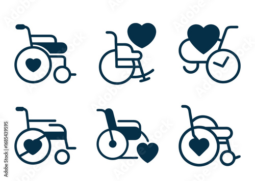 Wheelchair Icon Set Symbolizing Care Accessibility Inclusivity and Empathy Illustration