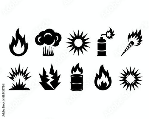 Set of 10 black and white hazard warning icons scalable vector graphics for design projects vector