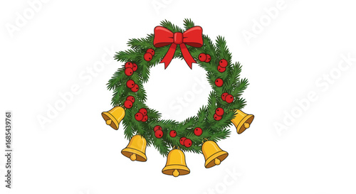Festive Christmas Wreath with Bells and Bow.