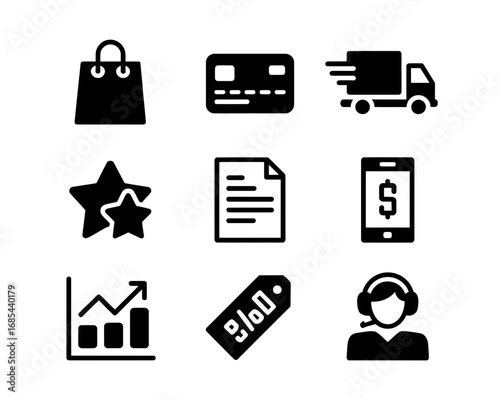 Set of 9 black and white ecommerce icons vector illustration scalable graphic design for web and apps vector