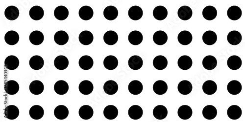 Black dots of varying sizes randomly scattered on a white background creating a polka dot pattern  comic pop art overlay backdrop. Halftone raster effect wallpaper. modern