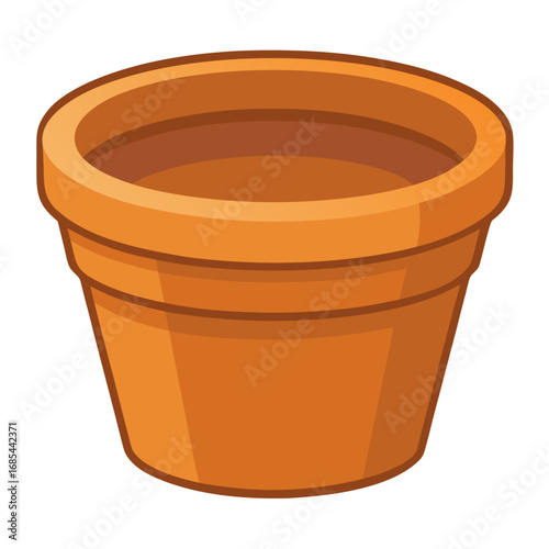 An empty terracotta clay pot with orange-brown coloring, no background vector file.