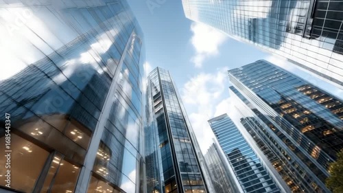 Wallpaper Mural Views from the ground showcasing modern skyscrapers in a bustling urban city during daylight Torontodigital.ca
