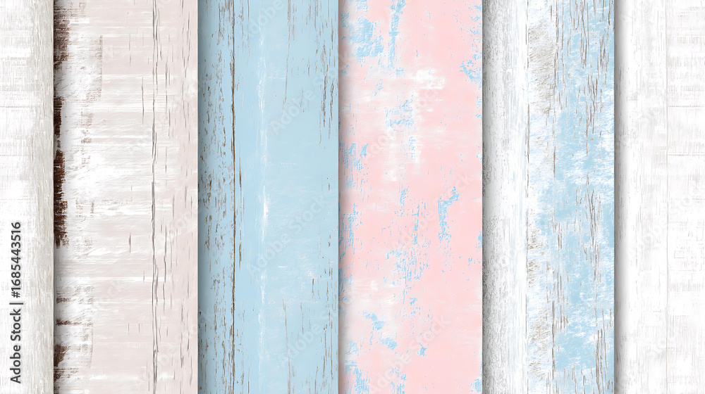 Obraz premium Colorful Distressed Wooden Planks Background - White Pink Blue Pastel Rustic Flooring and Paneling for Interior Design and Crafting Projects