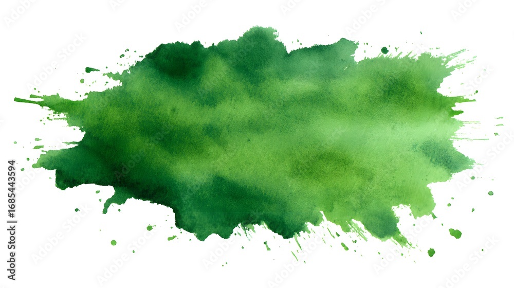 Obraz premium Vibrant Green Watercolor Blot on White Background for Design Projects